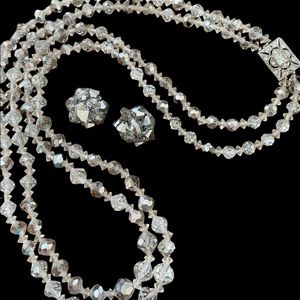Vintage crystal necklace and clip on earrings 1970’s